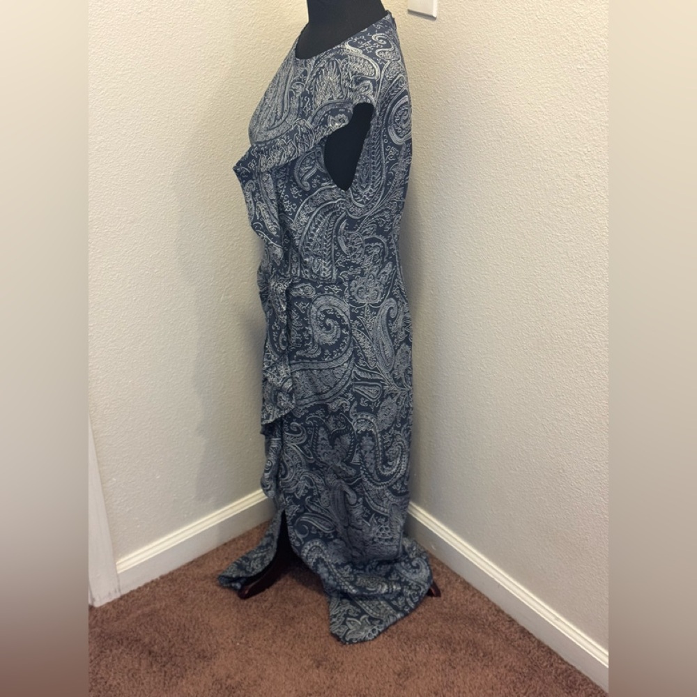 Etro Blue Monochrome Paisley Printed Ruffle Midi Dress Size 46 10 $1950 - Picture 4 of 13